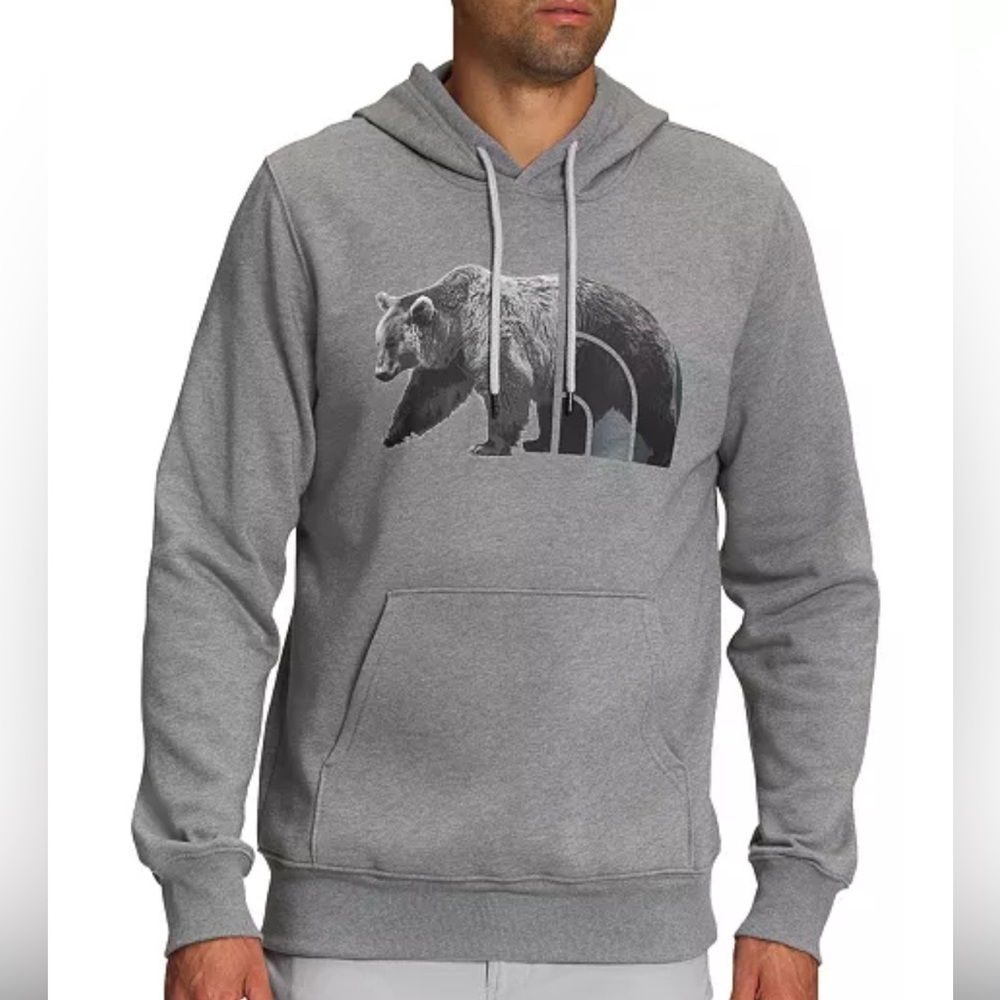 🔥 The North Face men’s hoodie L grey pullover bear sweatshirt EUC streetwear